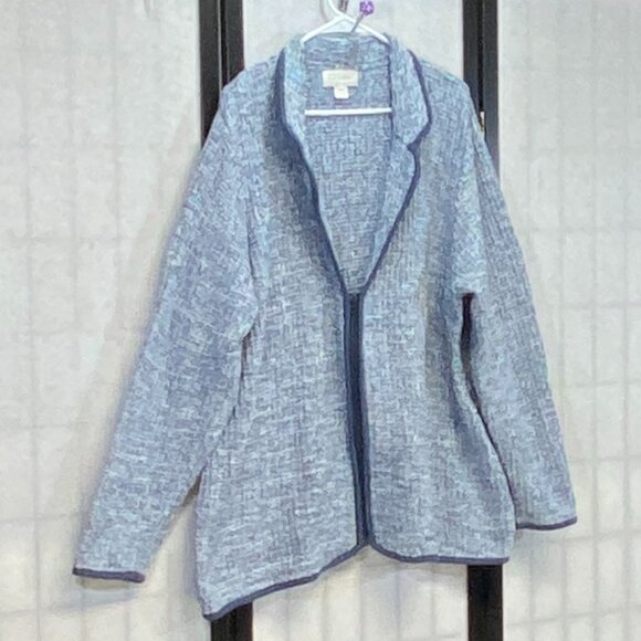 C.J. Banks Blue Zip Front Cardigan Sweater Woven Knit Long Sleeve Cozy Layer 3X - Picture 3 of 12